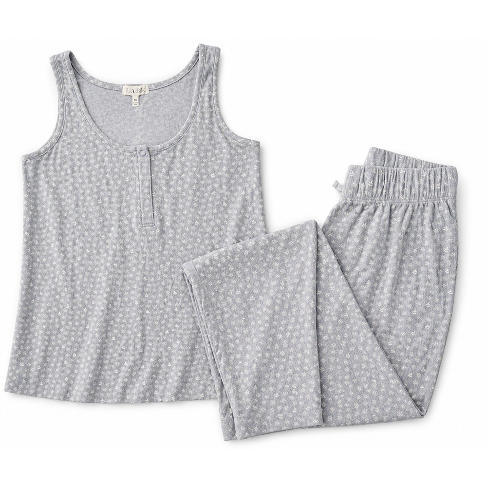 LAKE Pima Cotton Pajama Set Blue Floral‎ Sleepwear Lounge Matching XS Peru